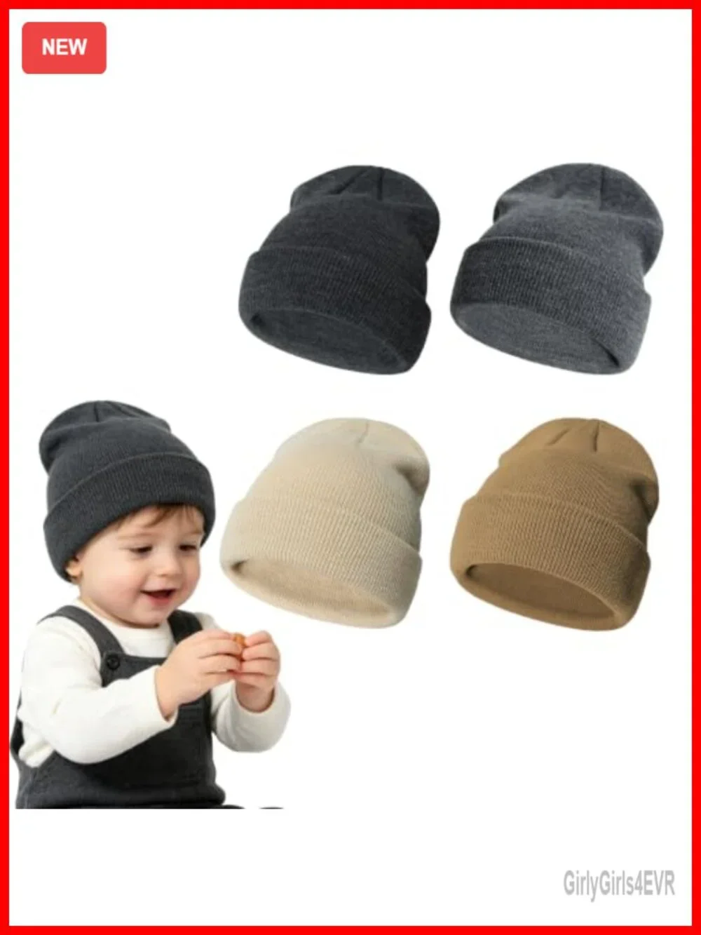 4-Pack Toddler Winter Beanie Hats Soft Acrylic Knit Caps for Boys Girls